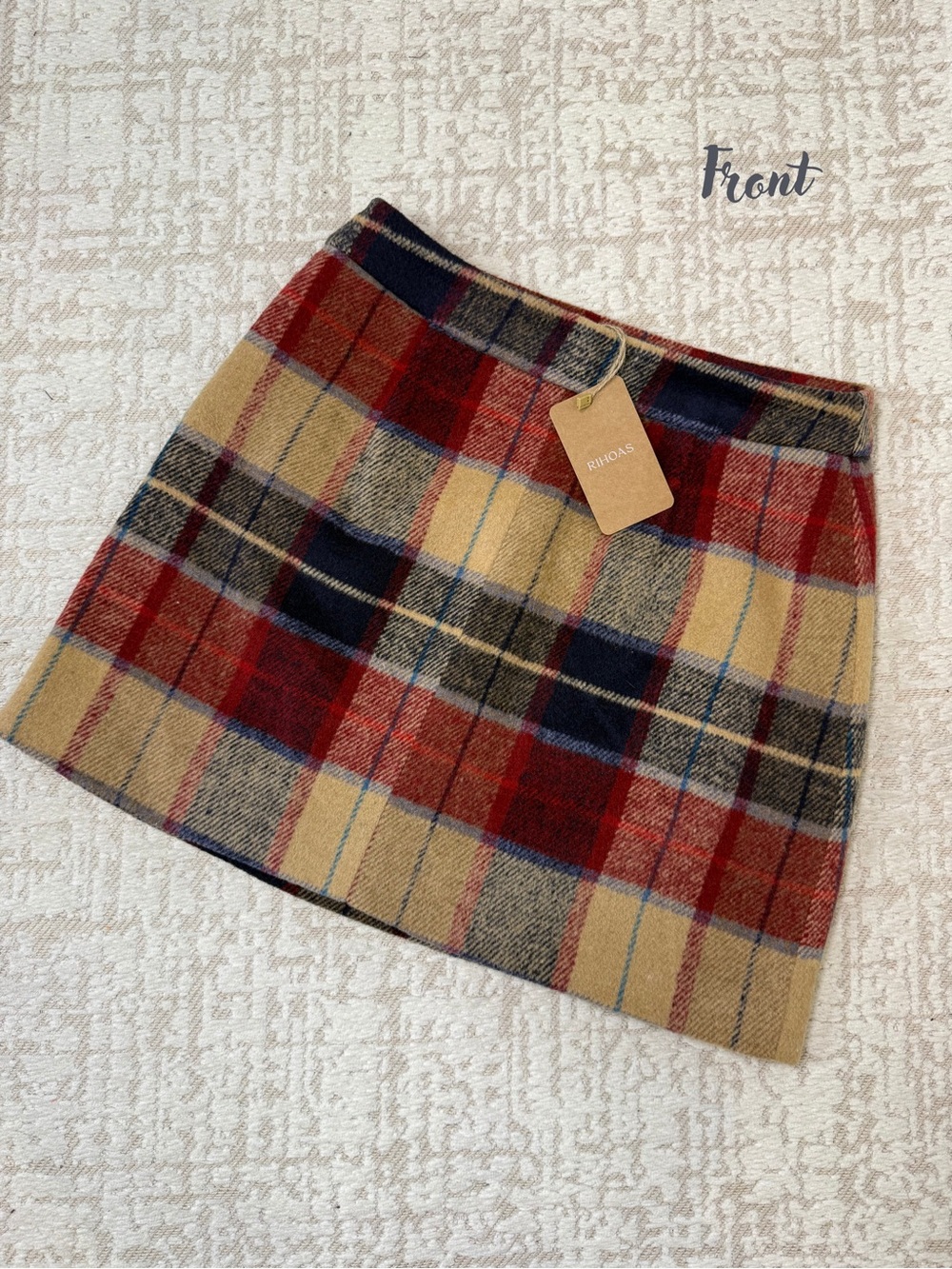 RIHOAS Red, Tan & Navy Plaid Mini Skirt